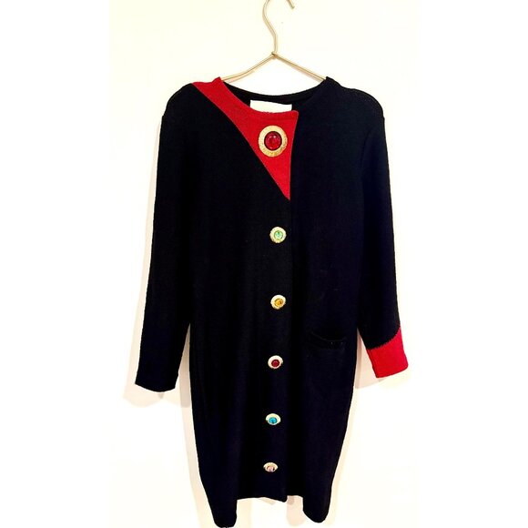 Steve Fabrikant Vintage 80s Cabochon Colorful button sweater/ dress - Picture 1 of 10
